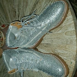 Bella Marie Silver Sequined Lace Up Boots